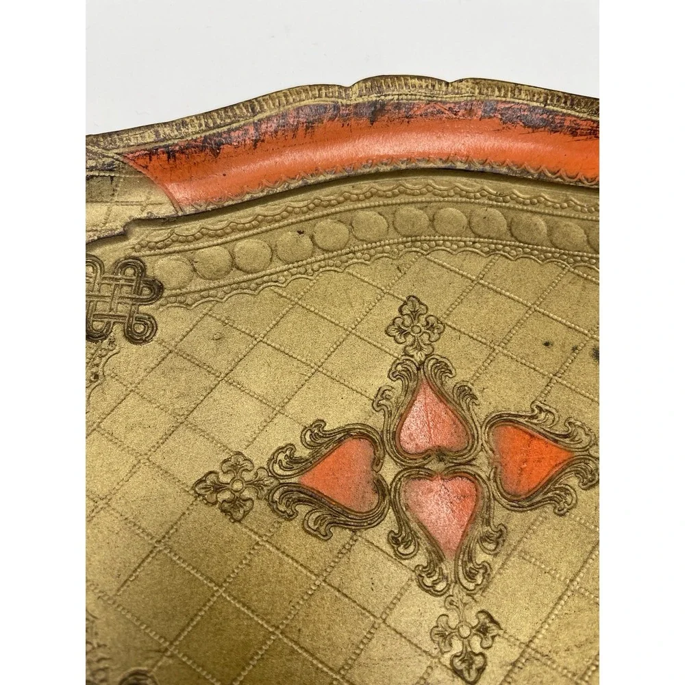 Vintage Italian‎ Florentine Gilt Toleware Orange Gold 9x14